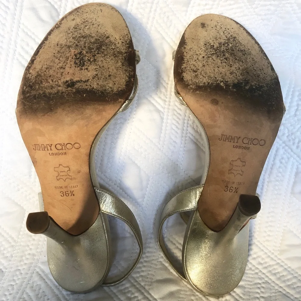 Jimmy Choo Metallic Gold Strappy Sandals 36.5